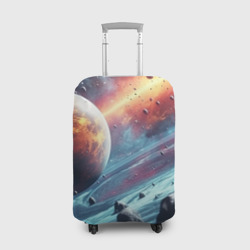 Объемный космос и  планеты – Чехол для чемодана 3D с принтом купить
