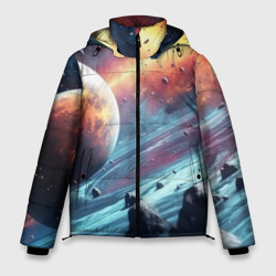 Объемный космос и  планеты – Мужская зимняя куртка 3D с принтом купить