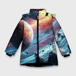 Объемный космос и  планеты – Зимняя куртка для девочек 3D с принтом купить