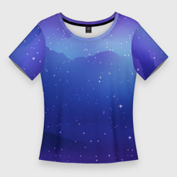 Синий космос и звезды  – Женская футболка 3D Slim с принтом купить