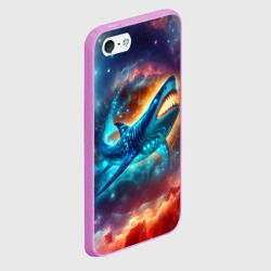 Чехол для iPhone 5/5S матовый Космическая неоновая акула - нейросеть - фото 2