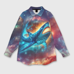 Космическая неоновая акула - нейросеть – Женская рубашка oversize 3D с принтом купить