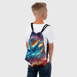 Рюкзак с принтом Космическая неоновая акула - нейросеть для любого человека, вид спереди №3. Цвет основы: белый