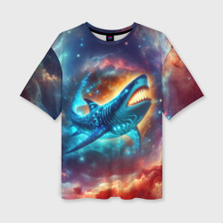 Космическая неоновая акула - нейросеть – Женская футболка oversize 3D с принтом купить со скидкой в -50%