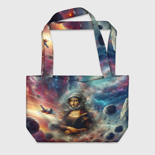 Пляжная сумка с принтом Мона Лиза в открытом космосе - нейросеть, вид спереди №1