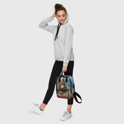 Рюкзак с принтом Мона Лиза в открытом космосе - нейросеть для женщины, вид на модели спереди №4. Цвет основы: белый