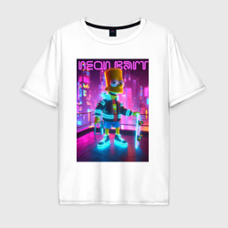 Neon Bart - with skateboard  ai art fantasy – Мужская футболка хлопок Oversize с принтом купить со скидкой в -16%
