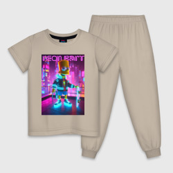 Neon Bart - with skateboard  ai art fantasy – Детская пижама хлопок с принтом купить со скидкой в -9%