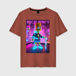 Neon Bart - with skateboard  ai art fantasy – Женская футболка хлопок Oversize с принтом купить со скидкой в -16%