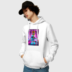 Толстовка с принтом Neon Bart - with skateboard  ai art fantasy для мужчины, вид на модели спереди №2. Цвет основы: белый