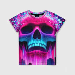 Pixel skull blast brain - cyber city ai art – Детская футболка 3D с принтом купить со скидкой в -33%