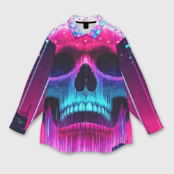 Pixel skull blast brain - cyber city ai art – Женская рубашка oversize 3D с принтом купить