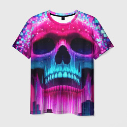 Pixel skull blast brain - cyber city ai art – Мужская футболка 3D с принтом купить со скидкой в -26%