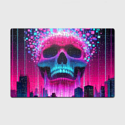 Pixel skull blast brain - cyber city ai art – Головоломка Пазл магнитный 126 элементов с принтом купить