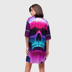 Платье с принтом Pixel skull blast brain - cyber city ai art для женщины, вид на модели сзади №2. Цвет основы: белый