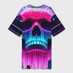Pixel skull blast brain - cyber city ai art – Платье-футболка 3D с принтом купить