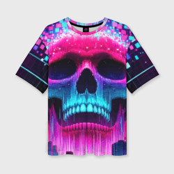 Pixel skull blast brain - cyber city ai art – Женская футболка oversize 3D с принтом купить со скидкой в -50%