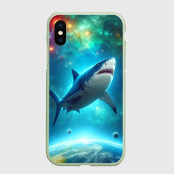 Чехол для iPhone XS Max матовый Большая белая акула в космическом пространстве