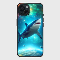 Чехол силиконовый для Apple iPhone 15 матовый Большая белая акула в космическом пространстве