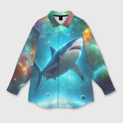 Большая белая акула в космическом пространстве – Женская рубашка oversize 3D с принтом купить