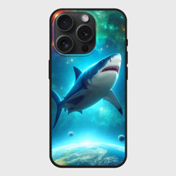 Чехол силиконовый для Apple iPhone 15 Pro матовый Большая белая акула в космическом пространстве