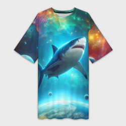 Большая белая акула в космическом пространстве – Платье-футболка 3D с принтом купить