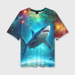 Большая белая акула в космическом пространстве – Женская футболка oversize 3D с принтом купить со скидкой в -50%