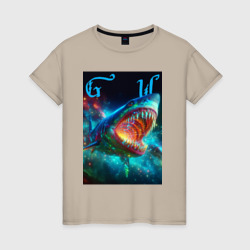 Great white space shark - ai art – Женская футболка хлопок с принтом купить со скидкой в -20%
