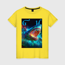 Great white space shark - ai art – Женская футболка хлопок с принтом купить со скидкой в -20%