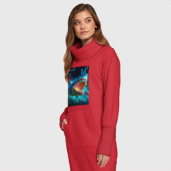Платье с принтом Great white space shark - ai art для женщины, вид на модели спереди №2. Цвет основы: красный