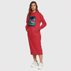 Платье с принтом Great white space shark - ai art для женщины, вид на модели спереди №3. Цвет основы: красный