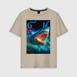 Great white space shark - ai art – Женская футболка хлопок Oversize с принтом купить со скидкой в -16%