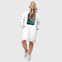 Платье с принтом Great white space shark - ai art для женщины, вид на модели спереди №5. Цвет основы: белый
