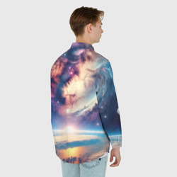 Рубашка с принтом Space lion - ai art fantasy для любого человека, вид сзади №2. Цвет основы: белый