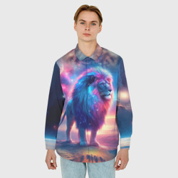 Рубашка с принтом Space lion - ai art fantasy для любого человека, вид спереди №2. Цвет основы: белый