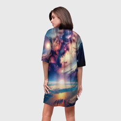 Платье с принтом Space lion - ai art fantasy для женщины, вид на модели сзади №2. Цвет основы: белый