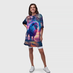 Платье с принтом Space lion - ai art fantasy для женщины, вид на модели спереди №3. Цвет основы: белый