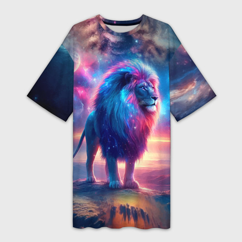 Платье-футболка с принтом Space lion - ai art fantasy, вид спереди №1