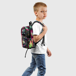 Рюкзак с принтом Кибер череп - нейросеть для ребенка, вид сзади №1. Цвет основы: белый