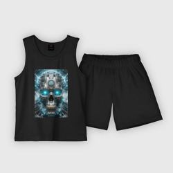 Electrified cyber skull - ai art fantasy – Детская пижама с шортами хлопок с принтом купить со скидкой в -20%
