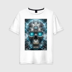 Electrified cyber skull - ai art fantasy – Женская футболка хлопок Oversize с принтом купить со скидкой в -16%