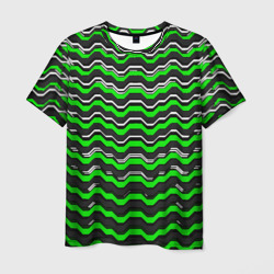 Белые и зелёные полосы на чёрном фоне – Мужская футболка 3D с принтом купить со скидкой в -26%