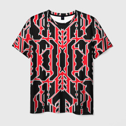 Техно красные линии с белой обводкой на чёрном фоне  – Мужская футболка 3D с принтом купить со скидкой в -26%