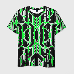 Техно зелёные линии с белой обводкой на чёрном фоне – Мужская футболка 3D с принтом купить со скидкой в -26%
