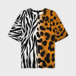Леопардовые пятна с полосками зебры – Мужская футболка oversize 3D с принтом купить со скидкой в -50%
