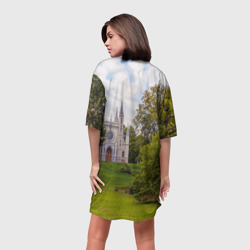 Платье с принтом Парк Александрия в Петергофе для женщины, вид на модели сзади №2. Цвет основы: белый