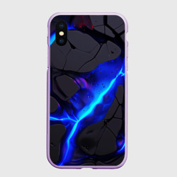 Чехол для iPhone XS Max матовый Темный синий неон из разлома плит