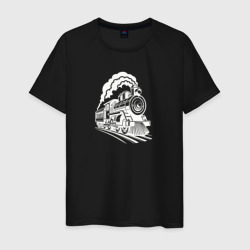 Иллюстрация парового локомотива – Мужская футболка хлопок с принтом купить со скидкой в -20%
