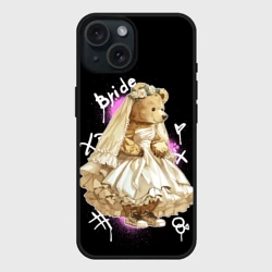 Чехол силиконовый для Apple iPhone 15 матовый Невеста - медведь