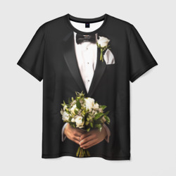 Жених с букетом - черный смокинг – Мужская футболка 3D+ с принтом купить со скидкой в -29%